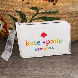 Kate Spade White Card Holder with Rainbow Logo
